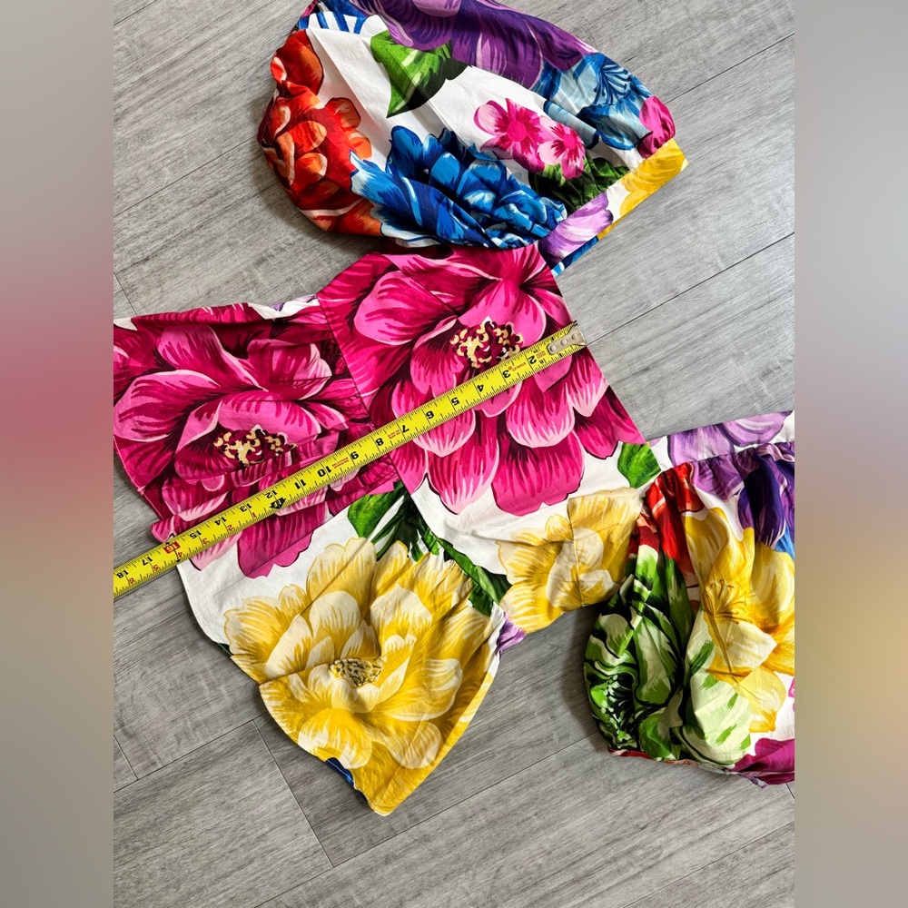FARM Rio Rainbow Chita Floral Blouse Square Neck Puff Sleeve Boho Top | Size XS - Picture 4 of 12